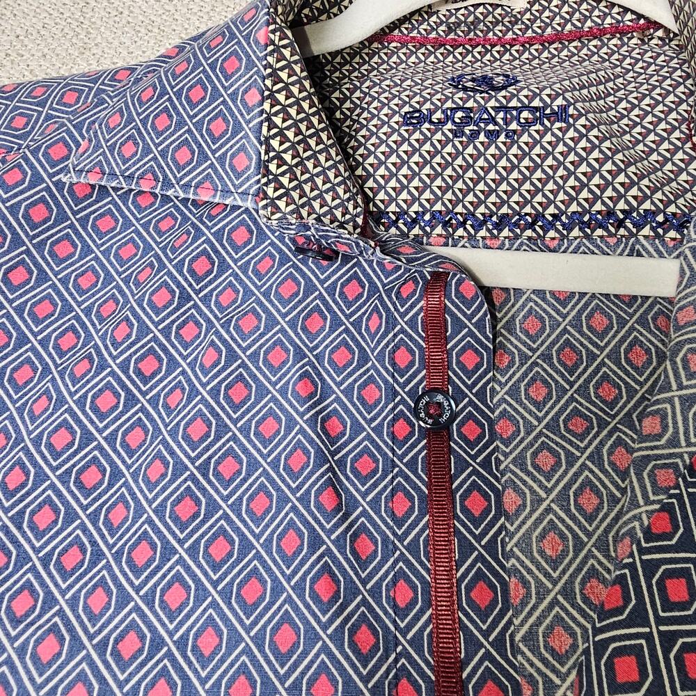 Bugatchi Mini Print Collared Button Up Blue Red C… - image 1